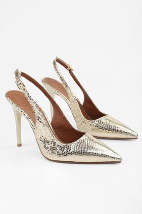 کفش استایلیتو طلائی پاشنه نازک Shoeberry - کد 927635470