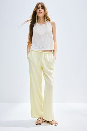شلوار زرد زنانه پنبه ای H&M - کد 927648881