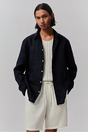 پیراهن سرمه ای مردانه یقه پیراهنی H&M - کد 927649043