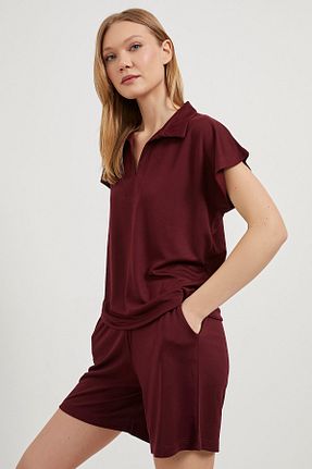 ست بالاتنه و پائین تنه زرشکی زنانه بافتنی Arma Life - کد 927651248