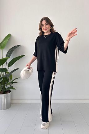 ست بالاتنه و پائین تنه مشکی زنانه بافتنی MaziButik - کد 927768887
