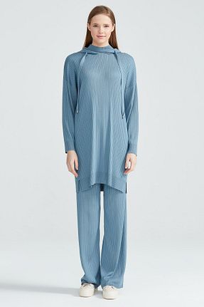 ست بالاتنه و پائین تنه حجاب طوسی زنانه Relaxed Tığ Triko - کد 760919224