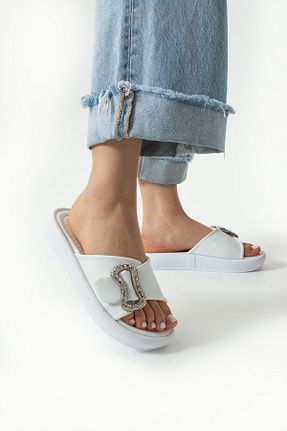 دمپائی سفید زنانه پاشنه تخت Gökçe Shoes - کد 927794062