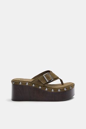 صندل خاکی زنانه پاشنه پلتفرم Pull & Bear - کد 927804379