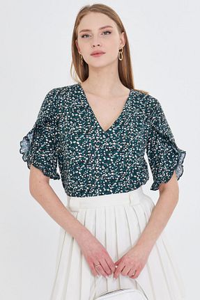 بلوز سبز زنانه گلدار armonika - کد 927807303