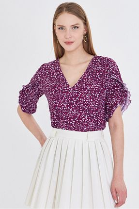 بلوز بنفش زنانه گلدار armonika - کد 927807497