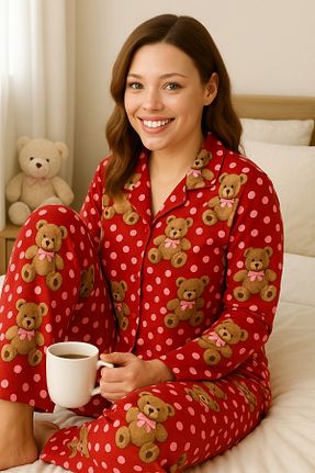 ست لباس راحتی قرمز زنانه پنبه ای AYREKA HOMEWEAR - کد 917632766