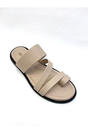 دمپائی بژ مردانه چرم خالص stok83 - کد 927812303