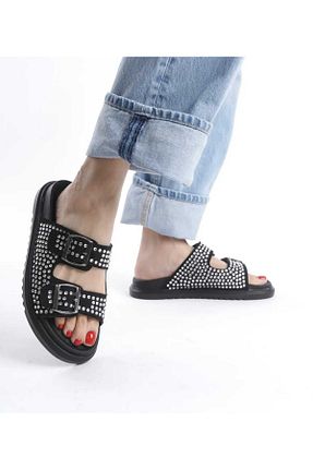 دمپائی مشکی زنانه چرم مصنوعی MODA ELYSİUM - کد 927815793