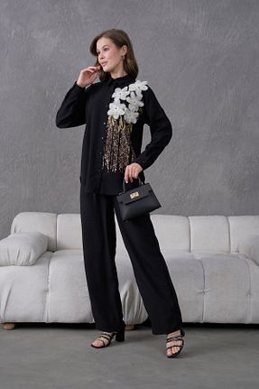 ست بالاتنه و پائین تنه مشکی زنانه بافتنی Miss Allos - کد 922763525