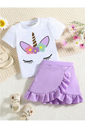 ست بالاتنه و پائین تنه بنفش بچه گانه بافت bebekpare - کد 927820144