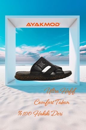 دمپائی مشکی مردانه چرم خالص AYAKMOD - کد 924585337