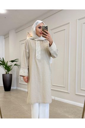 تونیک حجاب بژ بافت Hare Butik - کد 927844141