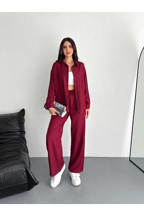 ست بالاتنه و پائین تنه زرشکی زنانه بافتنی moda poni - کد 927843247