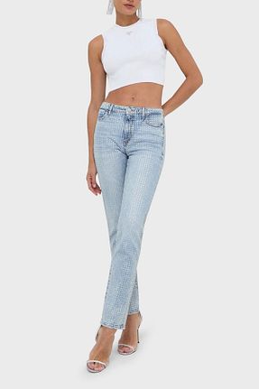 تیشرت سفید زنانه کراپ Guess - کد 895779698
