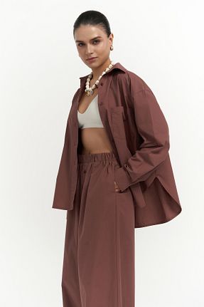 ست بالاتنه و پائین تنه زرشکی زنانه کتان MAİ COLLECTİON - کد 927868464