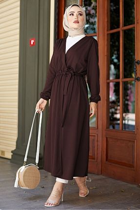 کافتان و کیمونو حجاب قهوه ای زنانه پلی استر Bestenur - کد 927888600