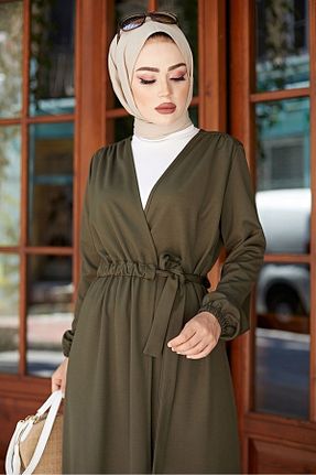 کافتان و کیمونو حجاب خاکی زنانه پلی استر Bestenur - کد 927888598
