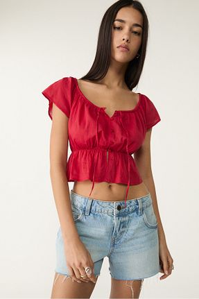 بلوز زرشکی زنانه ساده Stradivarius - کد 927887613