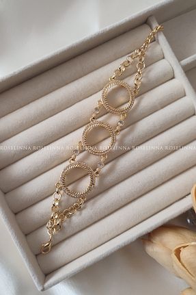 دستبند استیل (فولاد) متالیک زنانه روکش طلا ROSELİNNA - کد 922887751