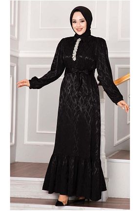 لباس مجلسی حجاب مشکی زنانه یقه ایستاده ELEGANTSTİL - کد 837218698