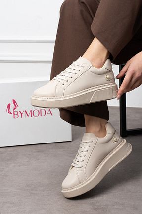 کفش اسنیکر بژ زنانه بند دار Bymoda - کد 927906096