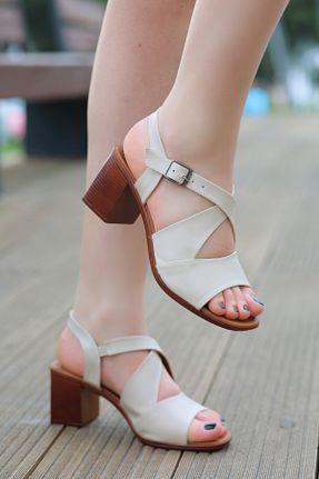 صندل بژ زنانه پاشنه ضخیم kajal ayakkabı - کد 927903768