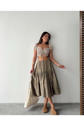 دامن خاکی زنانه پارچه ABOUT US - کد 927864734