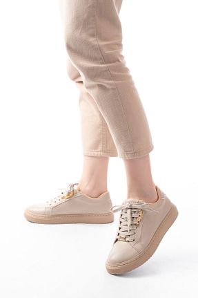 کفش اسنیکر بژ زنانه بند دار Mida Shoes - کد 927915650