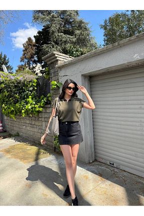 بلوز خاکی زنانه ساده Abalı - کد 927951121
