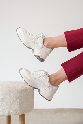 کفش اسنیکر سفید زنانه بند دار luuq shoes - کد 927950613