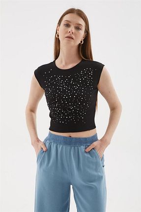تیشرت مشکی زنانه کراپ Fashion Friends - کد 927958156