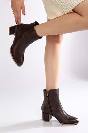 بوت / نیم بوت قهوه ای زنانه چرم خالص ANALİN SHOES - کد 927823242
