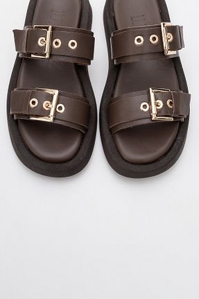 دمپائی قهوه ای زنانه چرم خالص luvishoes - کد 816066982