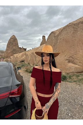 ست بالاتنه و پائین تنه زرشکی زنانه بافتنی Siner Fashion - کد 928043362