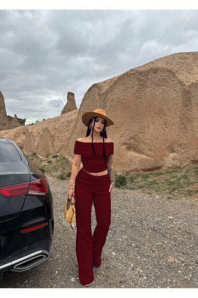 ست بالاتنه و پائین تنه زرشکی زنانه بافتنی Siner Fashion - کد 928043362