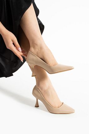 کفش پاشنه بلند کلاسیک بژ زنانه چرم مصنوعی Güllü Shoes - کد 928062550