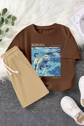 ست بالاتنه و پائین تنه قهوه ای بچه گانه بافت MYADA - کد 928255177