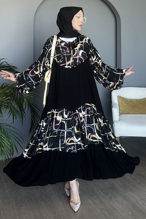 لباس سایز بزرگ مشکی زنانه پنبه - ویسکون Saklı Butik - کد 928241018