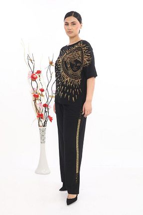 ست بالاتنه و پائین تنه مشکی زنانه بافتنی JERFİ - کد 928089143