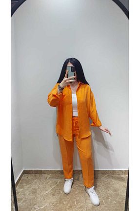 ست بالاتنه و پائین تنه نارنجی زنانه کتان Nida Çelik Collection - کد 928084602