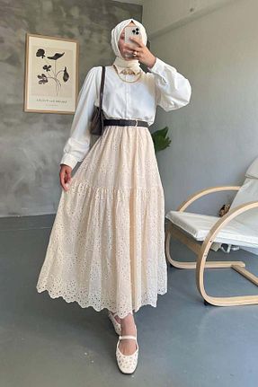 دامن حجاب بژ کمر کش دار benguen - کد 928096689