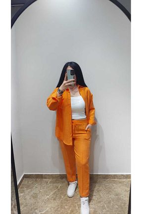 ست بالاتنه و پائین تنه نارنجی زنانه کتان Nida Çelik Collection - کد 928084602