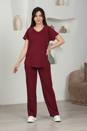 ست بالاتنه و پائین تنه زرشکی زنانه بافتنی Devesta Moda - کد 928076055