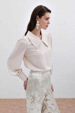 بلوز بژ زنانه ساده Sateen - کد 470814042