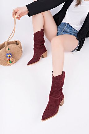 چکمه زرشکی زنانه چرم خالص pasyone - کد 928134248