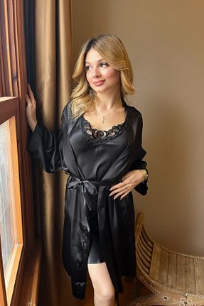 ربدوشام مشکی ساتن Madame Mercy - کد 928148970