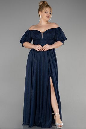 لباس مجلسی سایز بزرگ سرمه ای زنانه یقه قایقی Efelif - کد 928346183