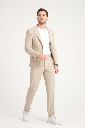 کت و شلوار بژ مردانه یقه کتی FASHİON PLAZA - کد 928420726