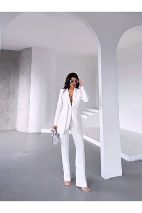 کت و شلوار سفید زنانه یقه کتی Bella Breeze - کد 928492991